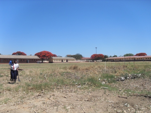 A view of the classroom block from the field